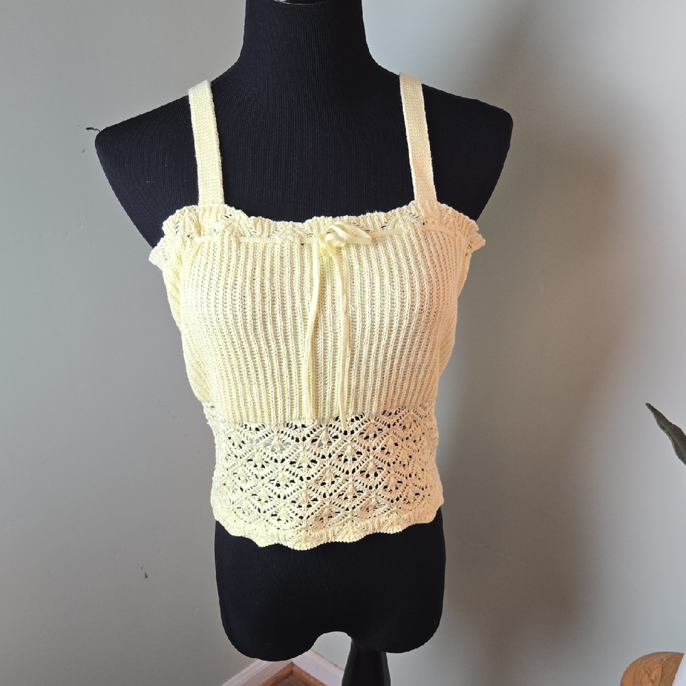 Cottagecore butter Yellow Crochet Knit Tank Top